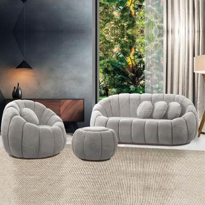 Sofá 2 Lugares Com Puff E Poltrona Orgânica Fixa Cloud Bouclê E03 - D'rossi Cor Cinza Claro