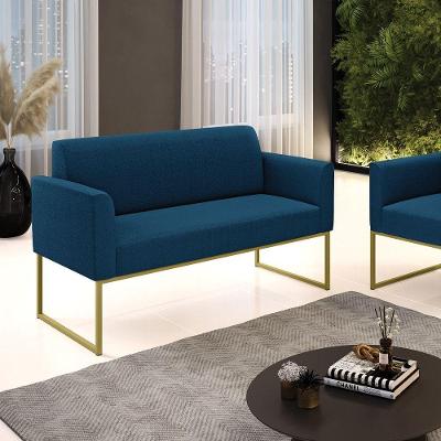 Sofá 2 Lugares Namoradeira Industrial Dourado Marisa Bouclê Azul D03 - D'rossi