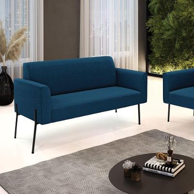 Sofá 2 Lugares Namoradeira Pé Ferro Preto Marisa Bouclê D03 - D'rossi Cor Azul