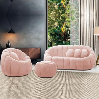 Sofá 2 Lugares Com Puff E Poltrona Orgânica Fixa Cloud Bouclê E03 - D'rossi Cor Rose