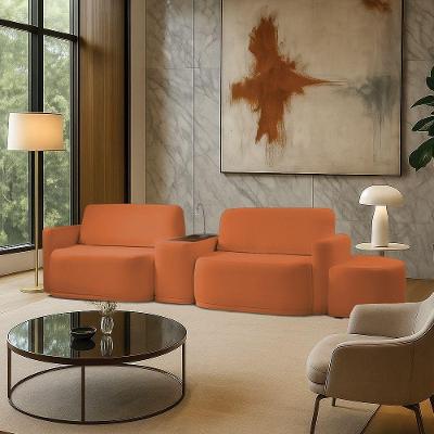 Sofá Sala Modulado 259cm Com Puff Console Usb Luminária Brumma Bouclê K01 - D'rossi Cor Terracota