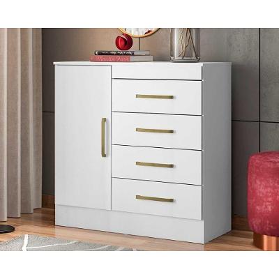 Cômoda Montevideu Juvenil 4 Gavetas em MDF com Puxador Plástico Branco Rosa