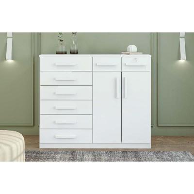 Cômoda de Quarto Toronto New 8 Gavetas em MDF com Puxador em MDF Branco