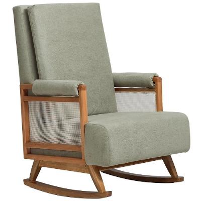 Poltrona De Amamentação Com Balanço Base Nina Líria D02 Bouclê Verde Oliva C-199 - Lyam Decor