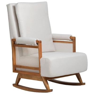 Poltrona De Amamentação Com Balanço Base Nina Líria D02 Linho Off White B-410 - Lyam Decor