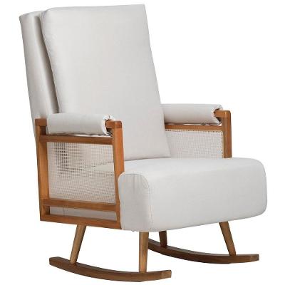 Poltrona De Amamentação Com Balanço Base Milka Líria D02 Linho Off White B-410 - Lyam Decor