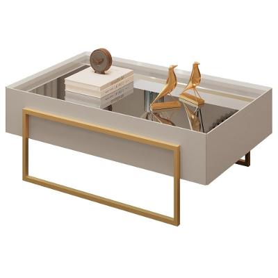 Mesa De Centro Espelhada Para Sala De Estar Pés Industrial Malika D05 Bali - Lyam Decor