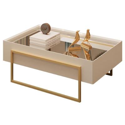 Mesa De Centro Espelhada Para Sala De Estar Pés Industrial Malika D05 Off White - Lyam Decor