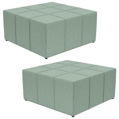 Kit 02 Puffs Decorativos Para Sala De Estar Quadrado Milano 90x90cm W01 Linho Verde Menta - Lyam Decor