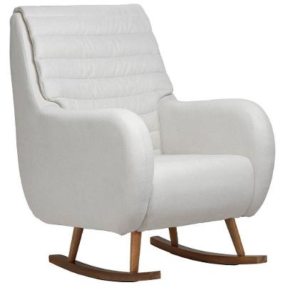 Poltrona De Amamentação Com Balanço Base Milka Sky D02 Linho Branco C-419 - Lyam Decor