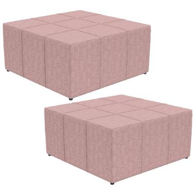 Kit 02 Puffs Decorativos Para Sala De Estar Quadrado Milano 90x90cm W01 Linho Rosa - Lyam Decor