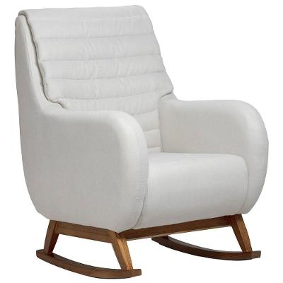 Poltrona De Amamentação Com Balanço Base Nina Sky D02 Linho Branco C-419 - Lyam Decor