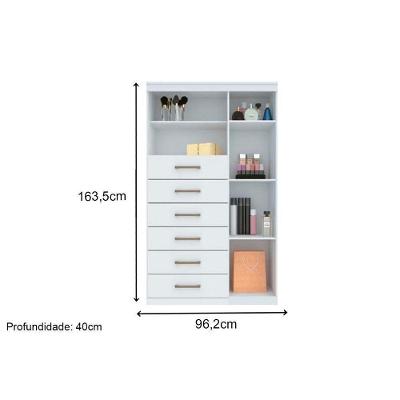 Cômoda Marabá 1.6 Gavetas MDP com Puxador Plástico Branco com Porta e Nichos