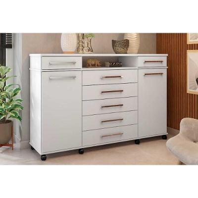 Cômoda London 7 Gavetas em MDF com Puxador Plástico Branco para Quarto Corrediças Simples