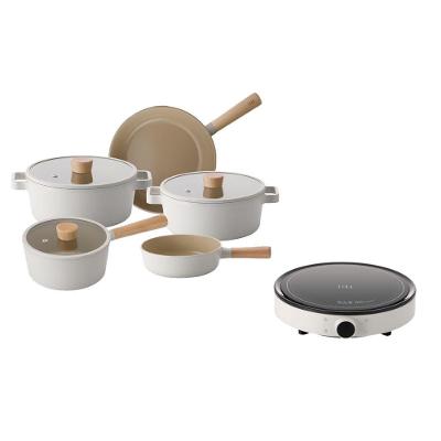 Conjunto de Panelas e Cooktop de Indução Portátil Neoflam Fika Cerâmica Pérola 110V