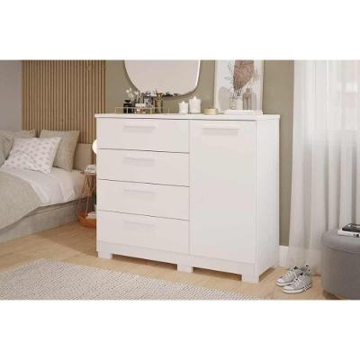 Cômoda Solteiro Malu 1 Porta 4 Gavetas em MDF com Puxador MDF Branco