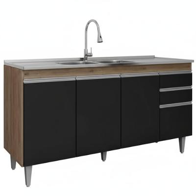 Balcao Para Pia 4 Portas 2 Gavetas Bp 150 Cm Ayla Freijo Preto