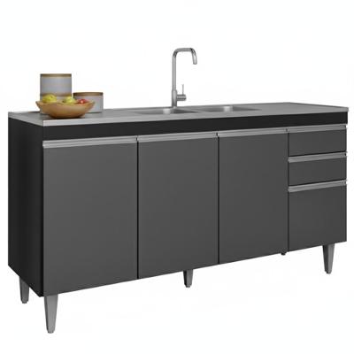 Balcao Para Pia 4 Portas 2 Gavetas Bp 150 Cm Ayla Preto Grafite