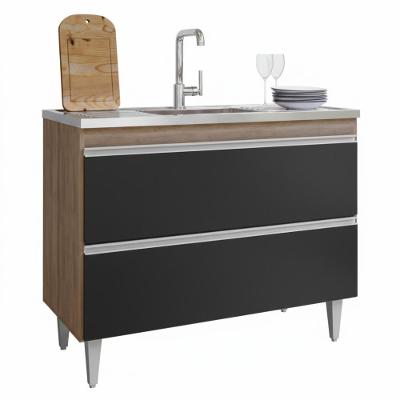 Balcao Para Pia 2 Portas Esmeralda 100 Cm Freijo Preto