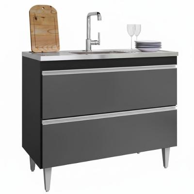 Balcao Para Pia 2 Portas Esmeralda 100 Cm Preto Grafite