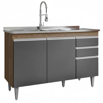 Balcao Para Pia 3 Portas 2 Gavetas Melissa 120 Cm Freijo Grafite