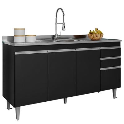 Balcao Para Pia 4 Portas 2 Gavetas Bp 150 Cm Ayla Preto