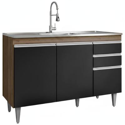 Balcao Para Pia 3 Portas 2 Gavetas Melissa 120 Cm Freijo Preto