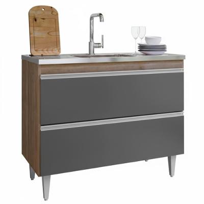 Balcao Para Pia 2 Portas Esmeralda 100 Cm Freijo Grafite