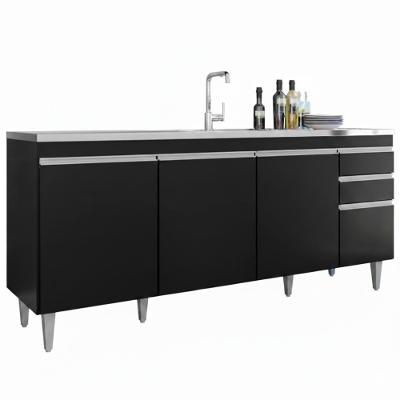 Balcao Para Pia 4 Portas 2 Gavetas 180 Cm Bp Agatha Preto