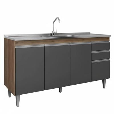 Balcao Para Pia 4 Portas 2 Gavetas Bp 150 Cm Ayla Freijo Grafite