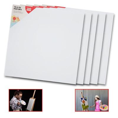 Kit 5 Telas De Pintura Comum 30x30 100% Algodão Pronta Branca N-a
