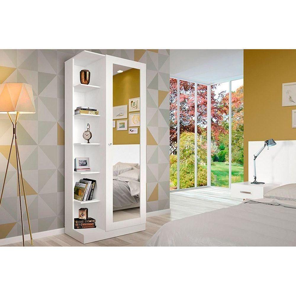 Armário Multiuso Casal Duetto 1 Porta c/Espelho Branco - Henn - 2