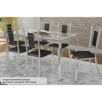 Conjunto: Mesa Sala Jantar Reno c/ Tampo Vidro 150cm + 6 Cadeiras Florença Cromado/Courano Preto - Kappesberg - 1