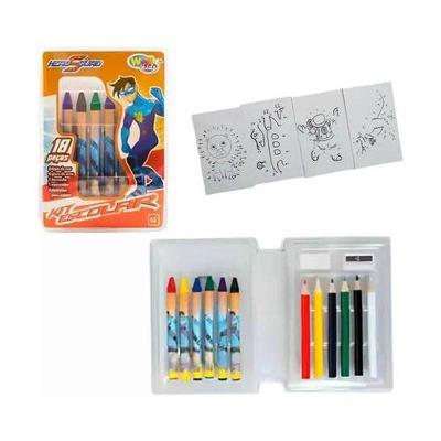Kit Escolar Hero Squad 18 Peças Giz Lápis Desenhos Borracha