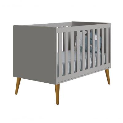 Berço Americano Théo New Cinza Fosco Com Madeira - Reller