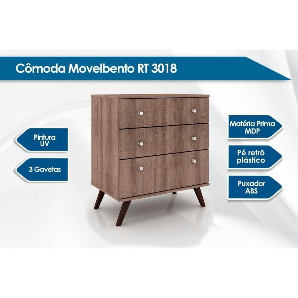 Cômoda Solteiro RT 3018 c/ 3 Gavetas Rustico - Movelbento - 3