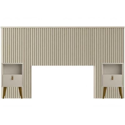 Cabeceira Ripada Casal Queen E Mesa Retrô Off White