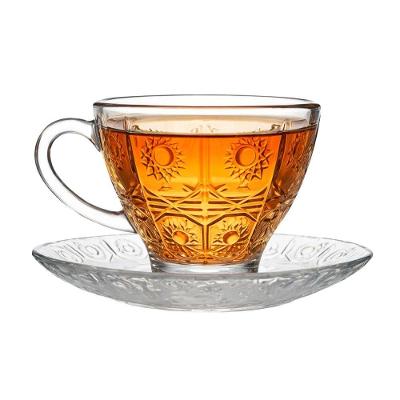 Xícara De Chá Vidro Transparente Com Pires Bohemia Café Relevo 220ml Em Casa Tem