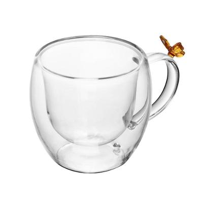 Xícara De Café 80ml Borboleta Parede Dupla Vidro Transparente Sun Garden Wolff