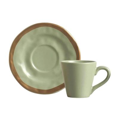 Xícara De Chá Com Pires De Cerâmica Filete Amassada Verde Scalla 150ml