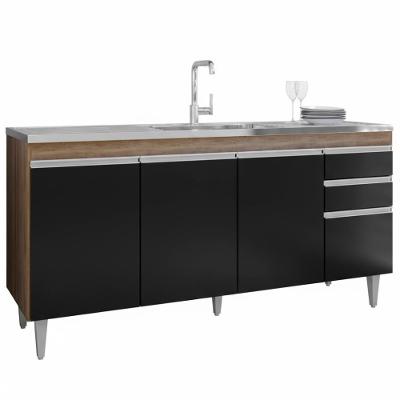 Balcao Para Pia 4 Portas 2 Gavetas Bp Lorena Freijo Preto