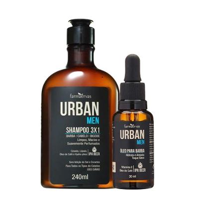 Kit Shampoo 3 Em 1 E óleo Para Barba Hidratante Masculino Cabelo Ipa Beer Urban Men