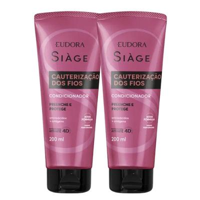 Kit 2 Condicionador Reconstrução Cauterização Dos Fios Cabelos Secos 200ml Reparação Eudora Siàge