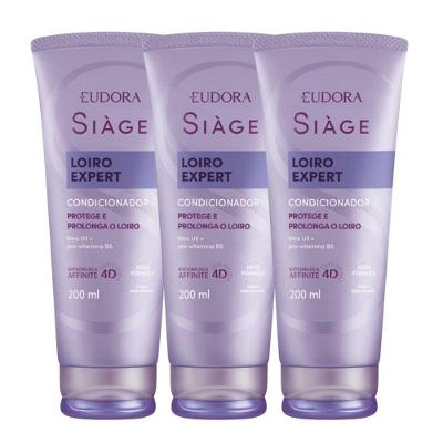 Kit 3 Condicionador Matizador Loiro Expert Roxo Desamarelador Violeta Platinado 200ml Eudora Siàge