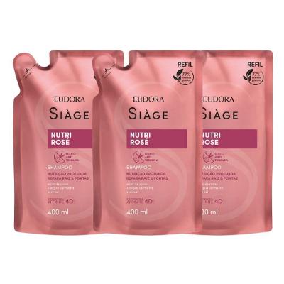 Kit 3 Refil De Shampoo Nutri Rosé Nutrição Raiz E Pontas 400ml Eudora Siàge