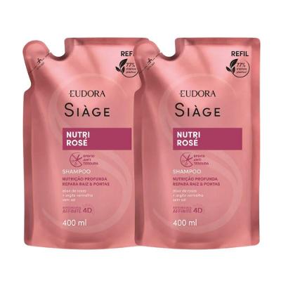 Kit 2 Refil De Shampoo Nutri Rosé Nutrição Raiz E Pontas 400ml Eudora Siàge