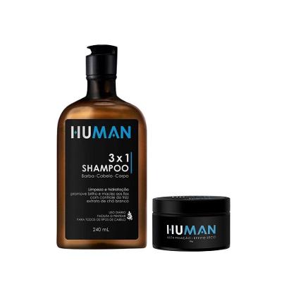 Kit Shampoo 3×1 240ml Pomada Modeladora Efeito Matte Seco Forte Human 50g