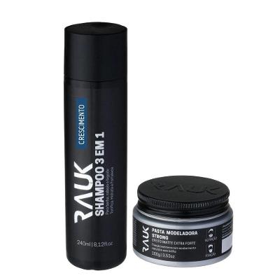 Kit Shampoo 3×1 Masculino 240ml E Pomada Modeladora Efeito Matte Extra Forte Rauk