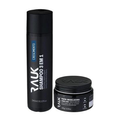 Kit Shampoo 3×1 Masculino 240ml E Pomada Modeladora Efeito Brilho Molhado Rauk