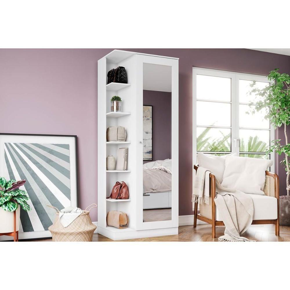 Armário Multiuso Juvenil Duetto 1 Porta c/Espelho Branco - Henn - 1